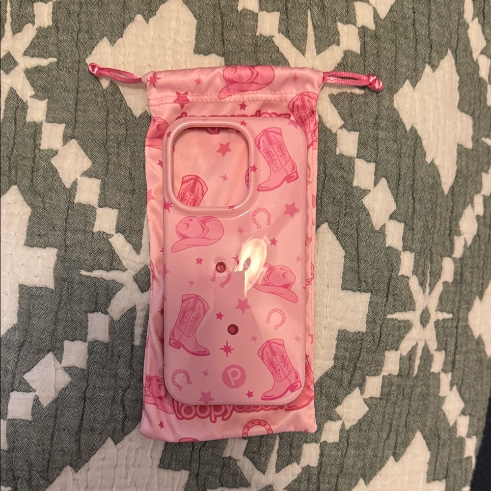 Pink Cowboy Boot Phone Case with Pouch